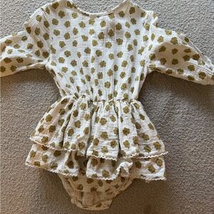 Quincy Mae mustard floral long sleeve romper 18/24m